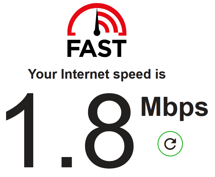 My internet speed of 1.8 Mbps.
